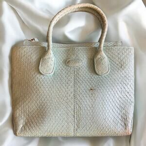 TOD’S Teal Exotic Genuine Python Top Handle Bag, Leather Bag, Snake Skin Bag